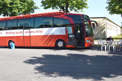 Mobilny punkt poboru krwi na terenie Nadodrzańskiego Oddziału SG 