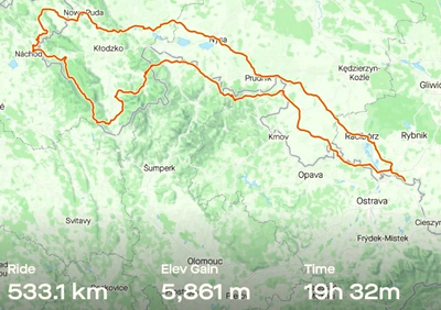 Trasa ultramaratonu kolarskiego Tour De Silesia 2022, na której zwyciężył funkcjonariusz SG 