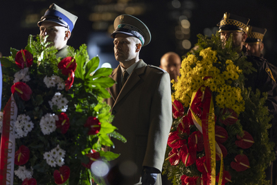 Zastępca Komendanta Głównego SG gen. bryg. SG G. Niemiec składa kwiaty pod pomnikiem marszałka J. Piłsudskiego 