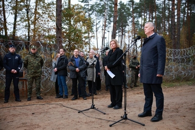 Konferencja prasowa Ministrów Spraw Wewnętrznych Polski i Niemiec na granicy polsko-białoruskiej 