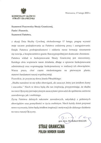 Życzenia Komendanta Głównego SG z okazji Dnia Służby Cywilnej. Życzenia Komendanta Głównego SG z okazji Dnia Służby Cywilnej.